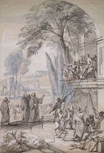 Erecting a Statue in a Building Niche by Jan Erasmus Quellinus